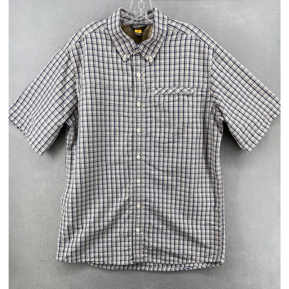 Eddie Bauer Shirt Mens XL Orange Plaid Short Sleeve Button Up Nylon Outdoor Hike - Picture 1 of 10